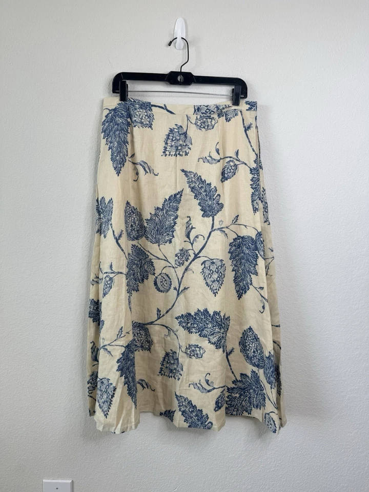 Falda Midi Lauren Ralph Lauren 100% Lino Línea A Talla 12 Botones Frontal Costera Foto 4 de 4