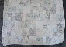 VTG Pastel Pink Blue Square Blocks Quilt 80"X76" Handmade Ditsy Florals Cottage