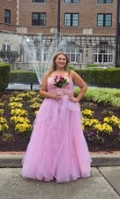 Pink Sleeveless Tulle Dress with Floral Embellishments Bridesmaid Formal Gown