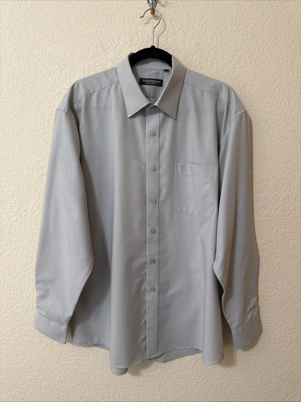 SAINT LAURENT (YSL) Camicia elegante vintage Yves Saint Laurent uomo taglia XL grigio chiaro preppy business casual