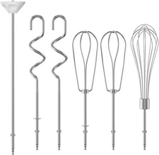 6 PCS Hand Mixer Beaters - Dough Hook and Blending Rod For Stainless Steel 