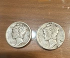 Two (2) 1935 Mercury Dimes - 90% Silver - Philadelphia Mint - Lot of 2