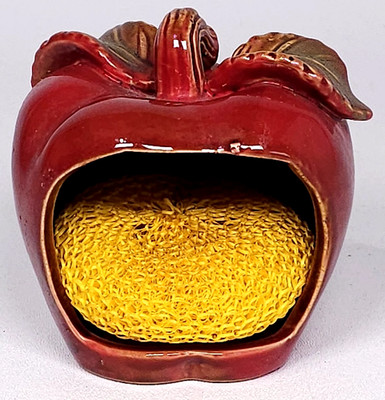 Vintage Apple Sponge Holder Kitchen Sink  4'' Tea light Candle MCM Fruit Decor