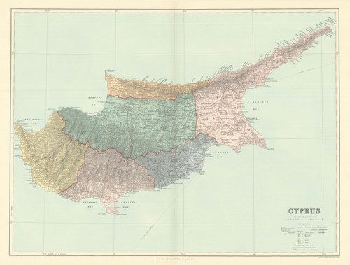 Cyprus. Districts. Ancient sites. Large 51x66cm. STANFORD 1901 old antique map