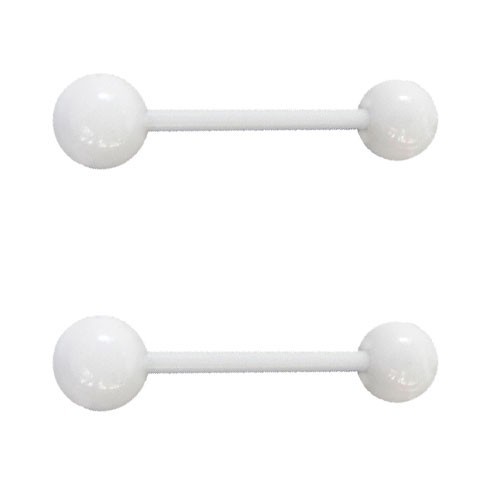 2 Piercings lengua blancos, barra flexible, largo 16mm, grosor 1,6mm, bioplast