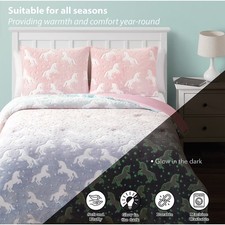 Glow in The Dark Unicorn Comforter Set 3 Pieces Twin Full Size for Kids Boys