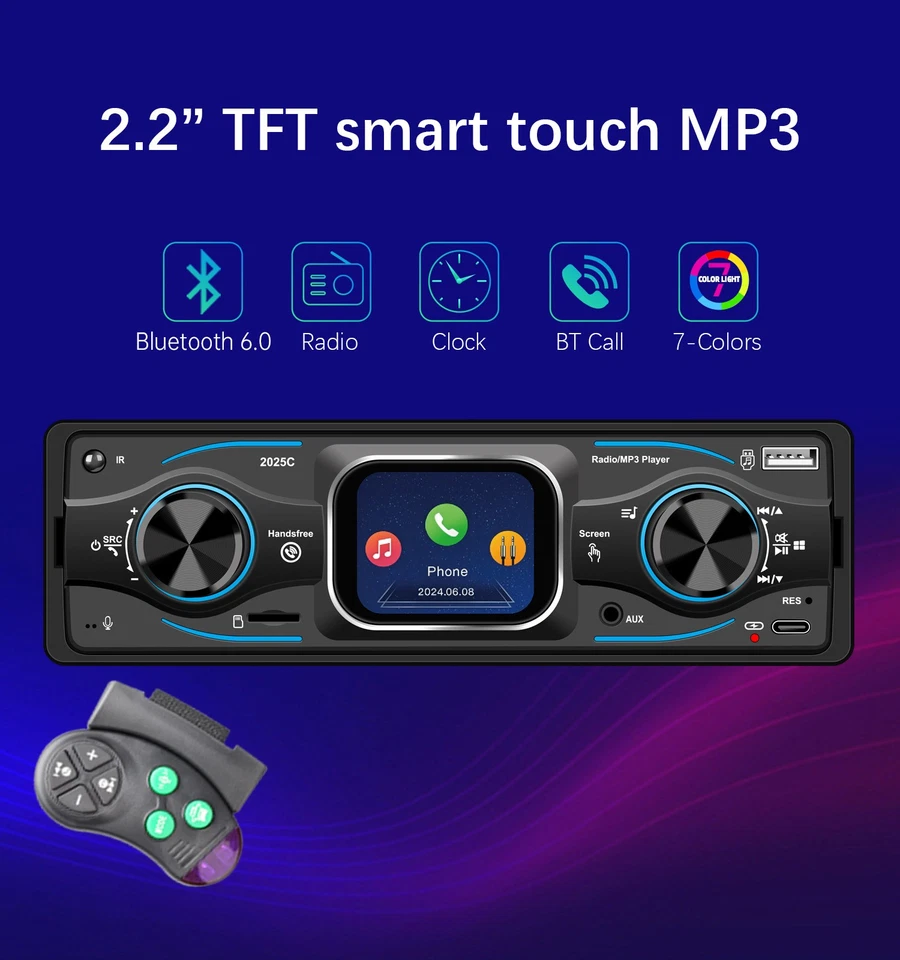 Car Radio Stereo MP3 Player w/ Speakers In-Dash 12V 1 Din Bluetooth FM AUX USB - Image 2 of 4