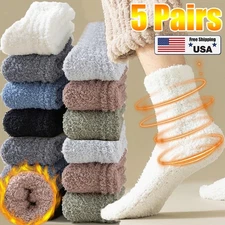 5 Pairs Womens Fuzzy Slipper Socks Super Soft Microfiber Fluffy Cozy Winter Warm