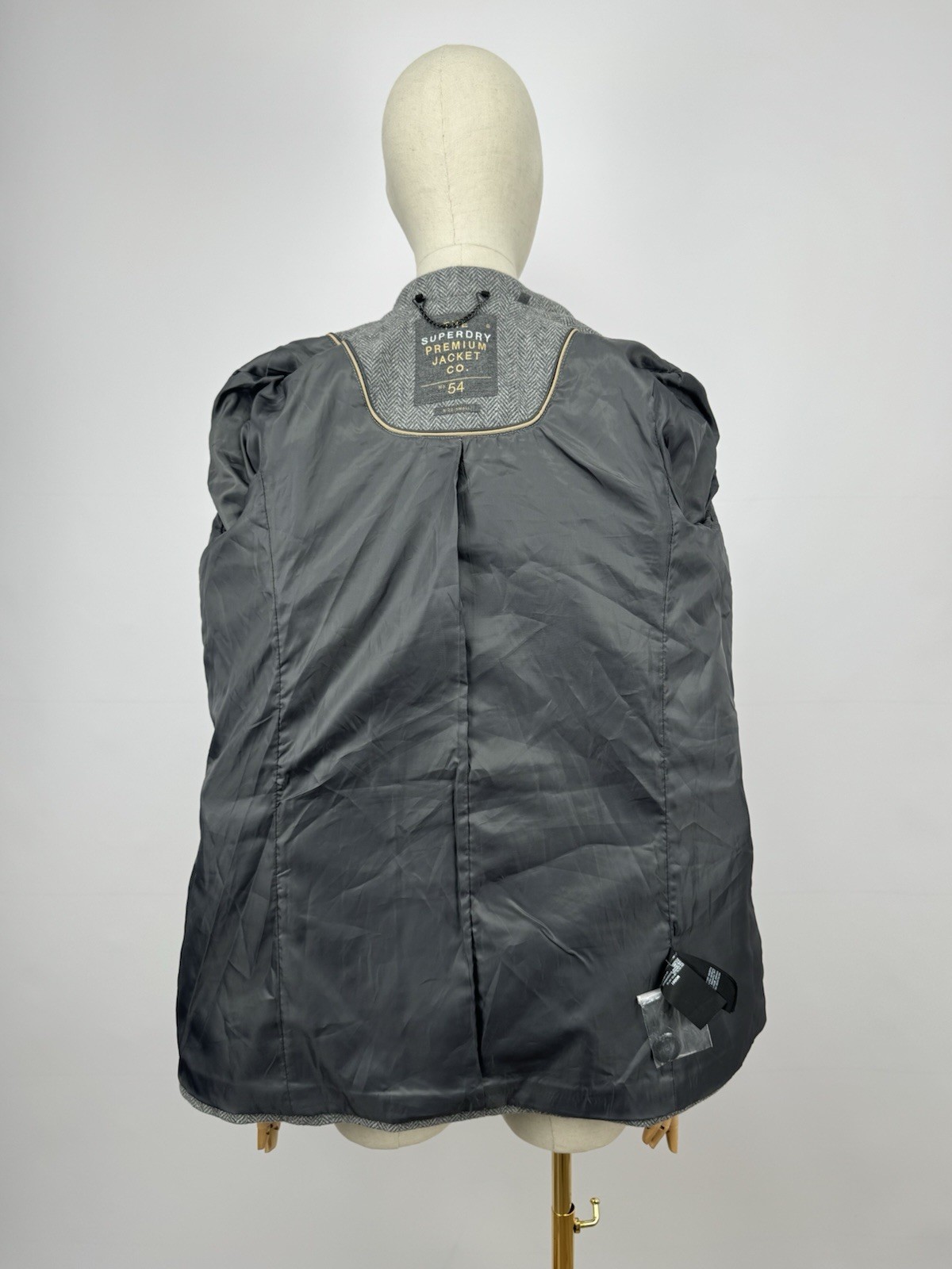 Superdry Premium Jacket Wool Pea Coat Grey Herringbone Double Breasted Small image 6