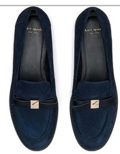 Kate Spade New York Deco Bow Captain Navy Blue Suede Loafer Size 6.5