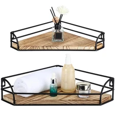 Corner Shelf Wall Mount, Wooden Corner Floating Shelves Set of 2, Bathroom Co...