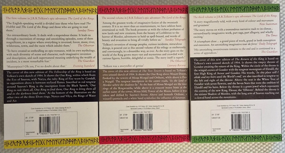 The Lord Of The Rings 3-Book Set By J.R.R Tolkien Pub By Harper Collins 1997 - Image 2 of 4