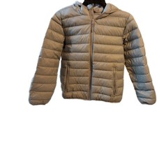 Eddie Bauer Boys Down Puffer Jacket Sz M 10-12 Kids Gray Zip Pockets Hooded Coat