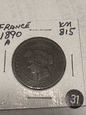 1890 A France 10 Centimes Old Copper Coin  