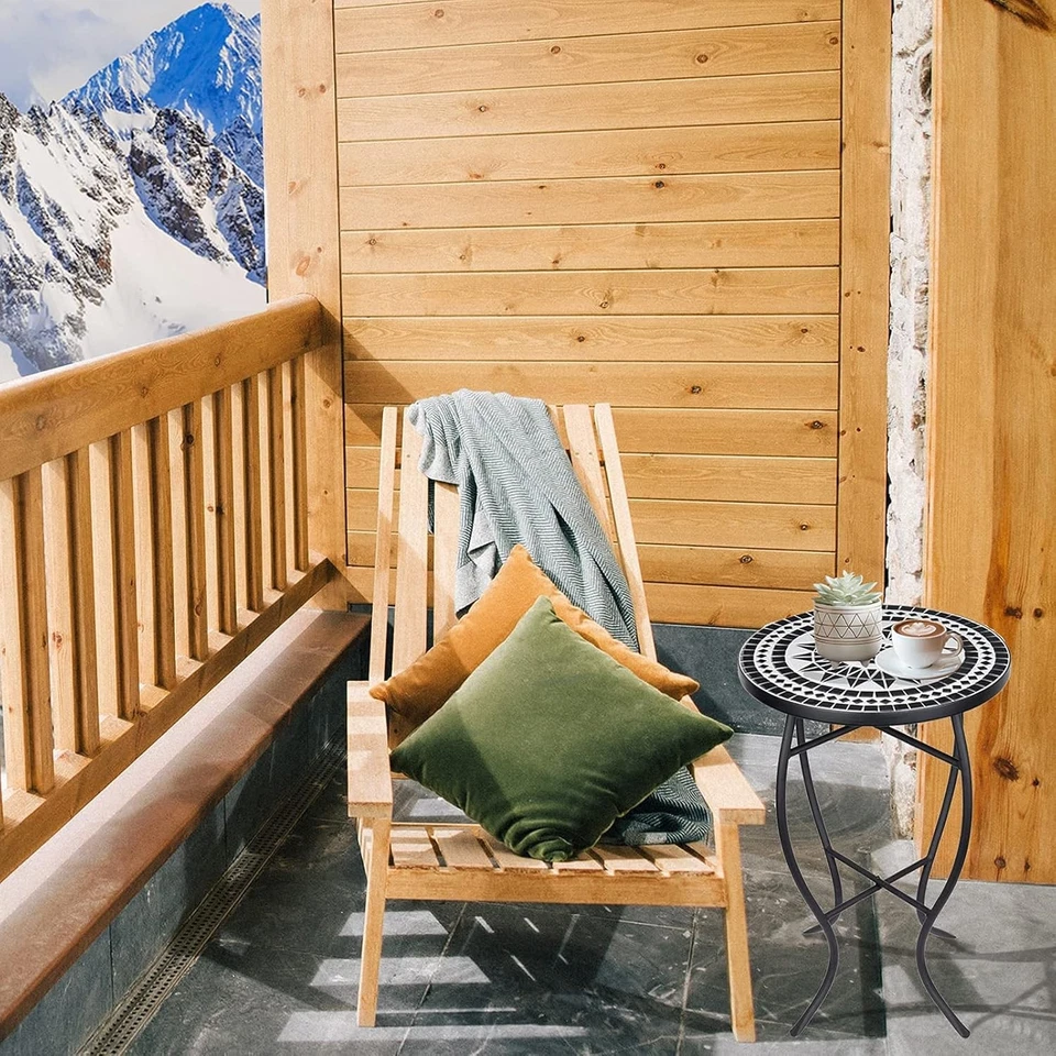  Mesa auxiliar de patio de mosaico mesa de acento al aire libre mesa de centro de bistró soporte para plantas  Foto 2 de 4