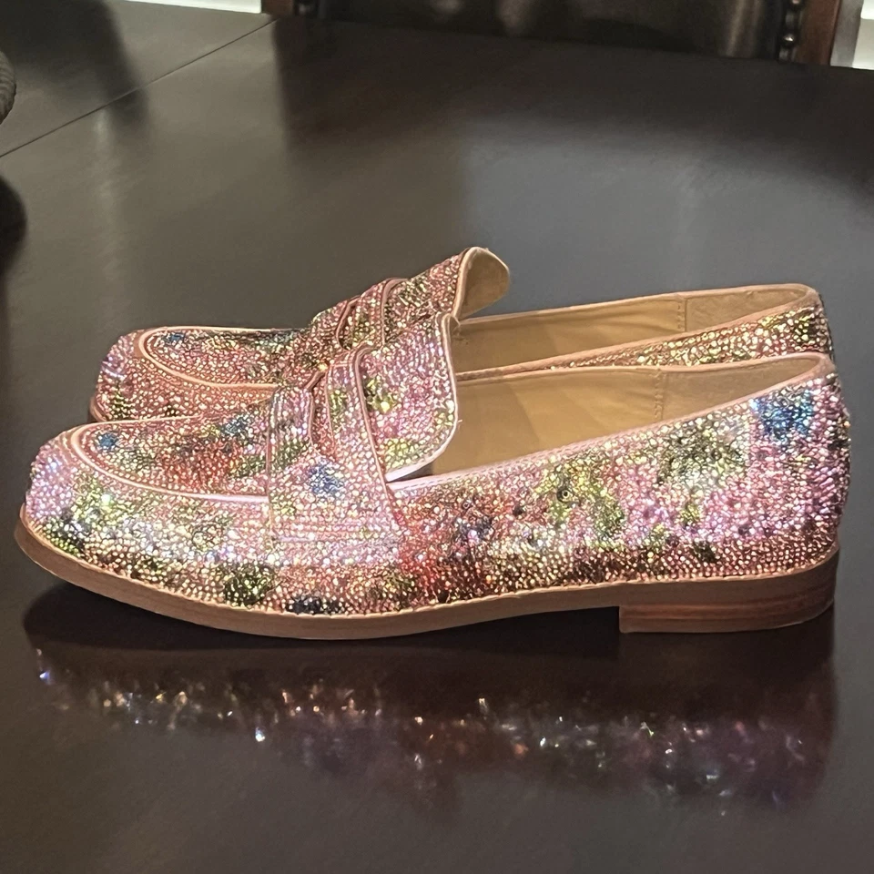 Betsey Johnson Womens Aron Rhinestone Flat Loafers Pink Floral - Size 8W - Image 3 of 4