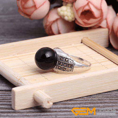 Fashion Gemstone Bead Rings Tibetan Silver Marcasite Jewelry Gift 12mm Christmas - Picture 33 of 60