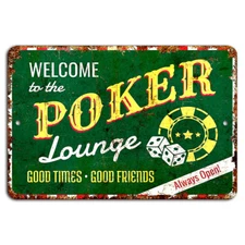 Welcome to the Poker Lounge Rustic Gambling Sign for Game Room Decor