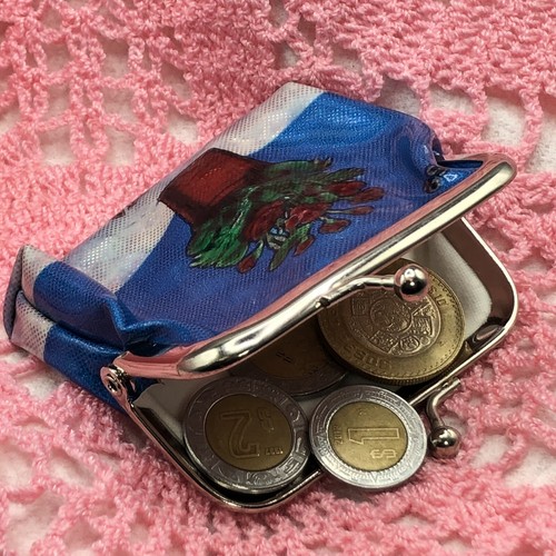 Mexican Loteria Coin Purse Monederos Snap Close KissLock LA MACETA Retro Blue - Picture 6 of 6