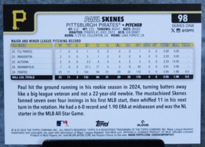 2025 Topps Series 1 Paul Skenes #98 Diamante Parallel Pirates | eBay