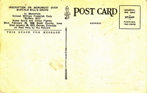 BUFFALO BILL VINTAGE POST CARD LOOKOUT MOUNTAIN COLORADO-FREE SHIPPING - Picture 2 of 2