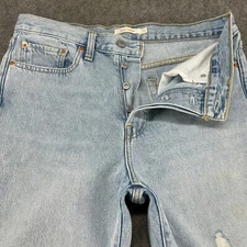 Levis Wedgie Jeans Womens 30 Blue Straight Leg Button Fly Light Wash Distressed
