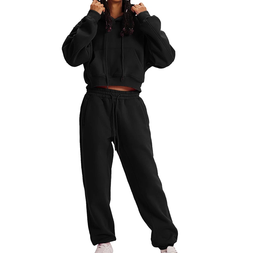 Women Sweatsuits Sets 2 Piece Outfits Cropped Hoodie Sweatshirt and Sweatpants - Image 2 of 4