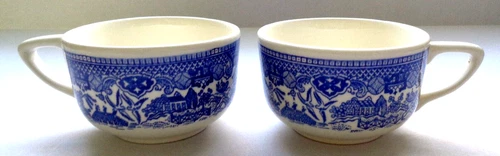 Vintage Blue Willow Coffee - Tea Cups  by ROYAL CHINA USA Pair