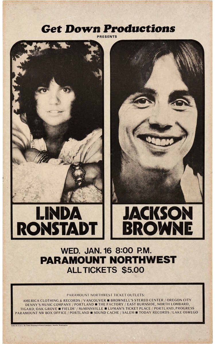 激レア Eagles Jackson Browne Linda ポスター 1974 LINDA RONSTADT CONCERT POSTER WALL ART PRINT WITH JACKSON