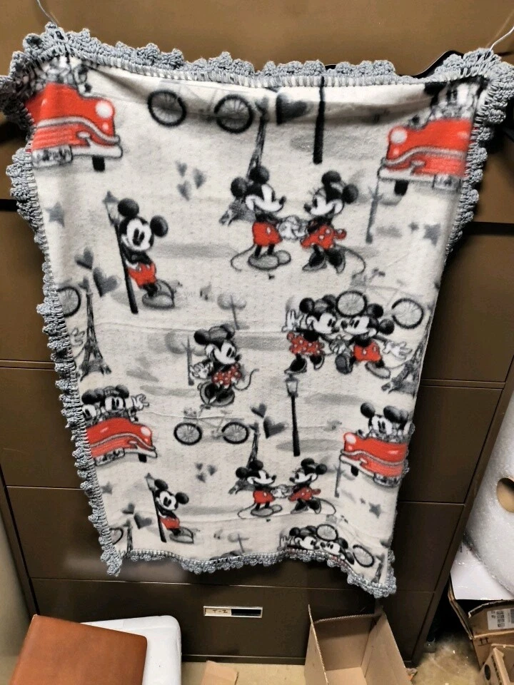 MICKEY AND MINNIE MOUSE RETRO-BEBÉ-MANTA-FLEECE-CROCHET-BORDE 29 X 42 Pulgadas Foto 2 de 4