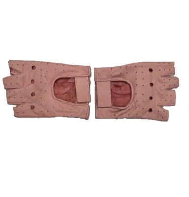 Ladies Pink Leather Fingerless Gloves
