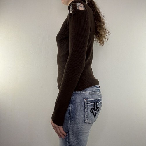 Y2k vintage knit long sleeve top buckle fine knit roll neck turtleneck archive - Picture 2 of 7