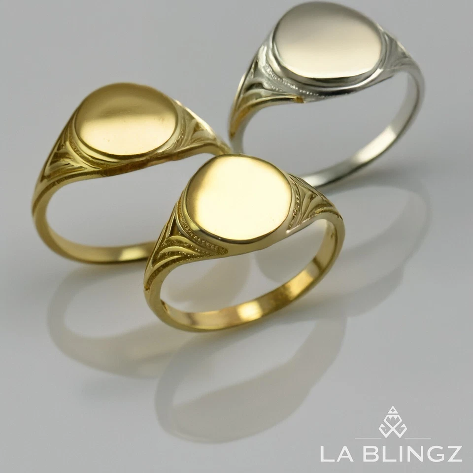 Polished Gold Baby Signet Ring Classic Round Design | 10k 14k Yellow White Rose - Image 2 of 4