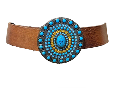 Offer $30? Olga Santini rhinestone leather belt Western Cowgirl Olga Santini Studded Crystal Leather Belt XL Brown Western  main image 2