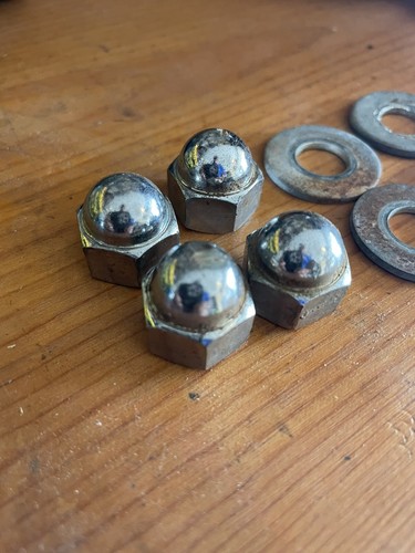 Yamaha Chappy LB50 Chrome OEM Shock Acorn Nuts And Washers (4) - Picture 5 of 6
