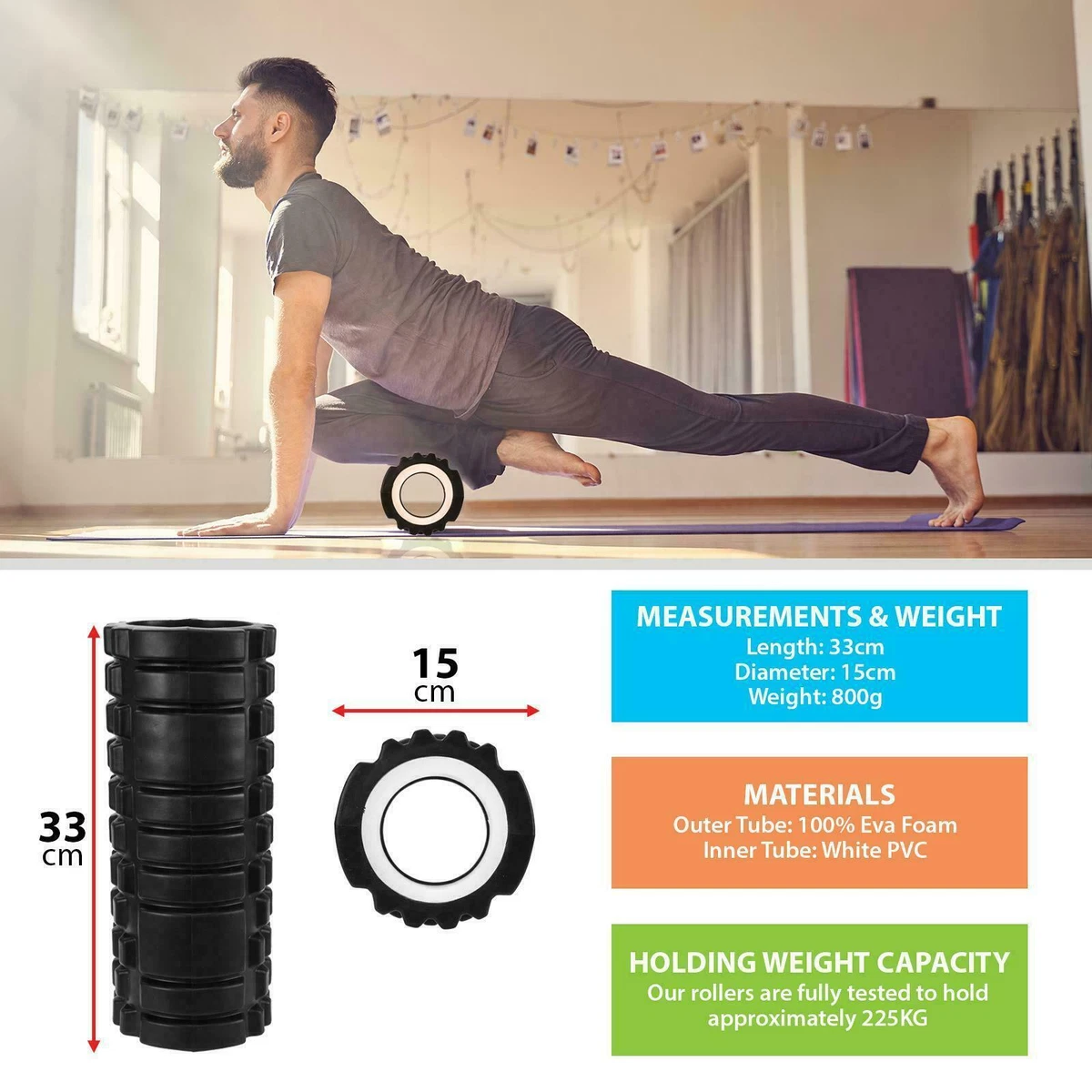 New Yoga Roller With Inner Foam Gym Training Exercise Fitness Floating Point Fit
