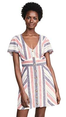 Parker Women's Kacey V-Neck Linen Shift Dress, Multi Stripe, Size 6
