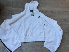 BNWT Adidas Hyperglam Windbreaker Jacket Womens Hooded Elastic Waist White