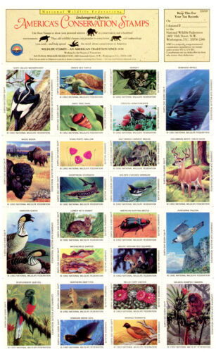 Briefmarkenbogen National Wildlife Conservation 1992 36 Tiermarken postfrisch