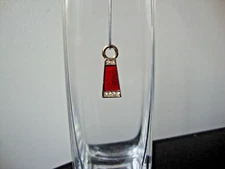 VINTAGE 1980s RETRO MOD CLEAR RHINESTONES RED ENAMEL GOLD TONE SLIDE PENDANT