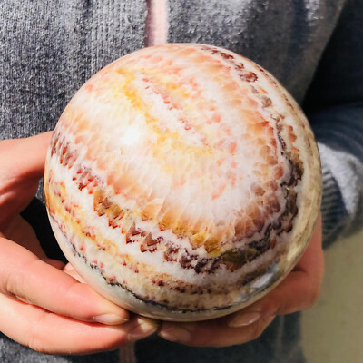 4.29LB  Natural Red stripe pork stone Quartz Crystal Sphere Ball Healing