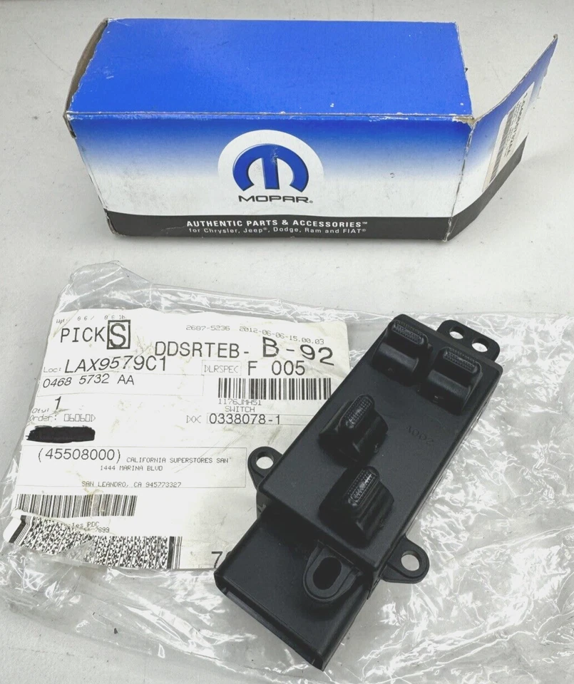 Interruptor de ventana principal eléctrico de puerta izquierda genuino OEM Mopar 4685732AA 2001-03 caravana Foto 4 de 4