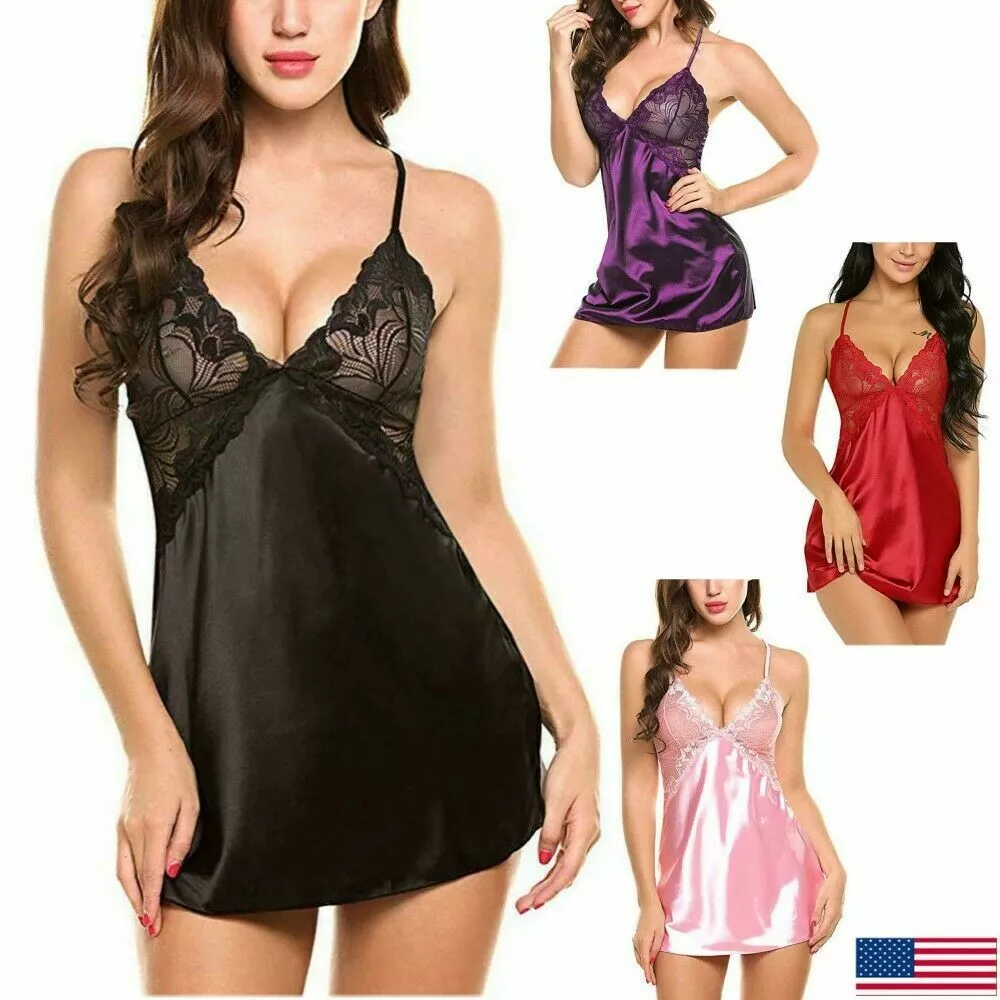 Sexy Women's Lingerie Silk Lace Underwear Sleepwear Night Dress