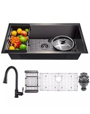 AKDY Undermount Kitchen Sinks Sound Dampening Single Bowl Matte Black - AFL