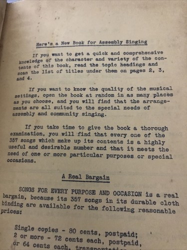 Songs For Every Purpose and Occasion Hymnal Songbook Negro Spirituals Etc 1938 - Picture 2 of 3