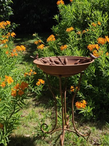 FRENCH DESIGN LARGE BIRD feeder bath branch rust NEW 75 cm high elegant - Picture 2 of 7