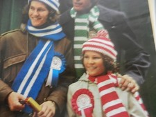 Knitting Pattern Girls Womens Mens Football Hats Scarf Scarves DK Vintage