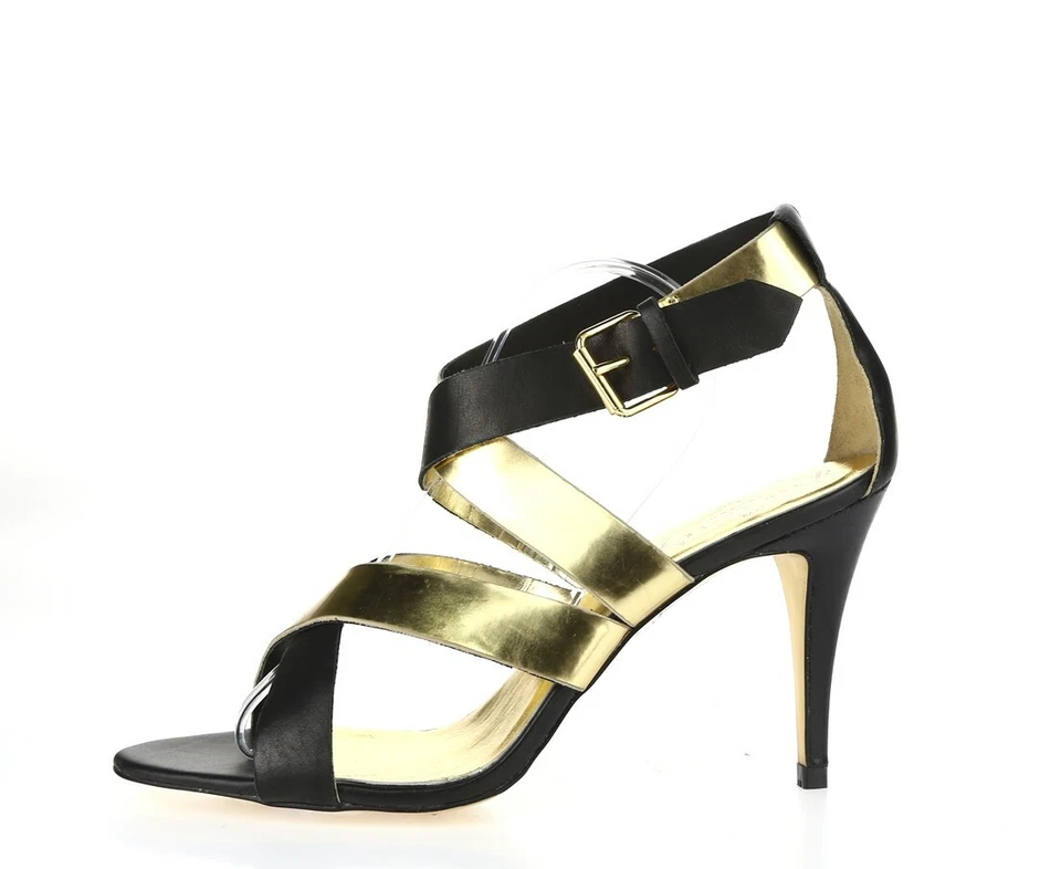 TED BAKER ADILINA 黑色金色皮革扣踝带高跟鞋凉鞋 40 码 — 第 2/4 张图片
