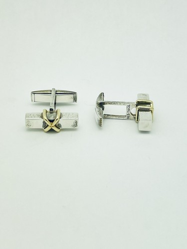 Tiffany & Co. X Cufflinks Sterling 18k Yellow Gold Post Design - Picture 2 of 8