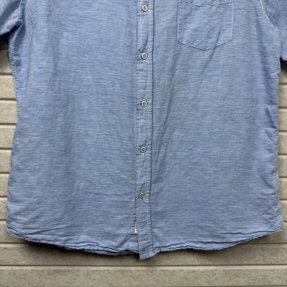 Weatherproof Vintage Blue Stripe Washable Linen Short Sleeve Button Down Shirt L - Image 4 of 4
